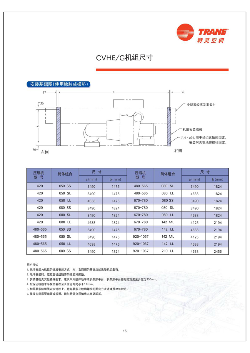 CVHE/G機(jī)組尺寸